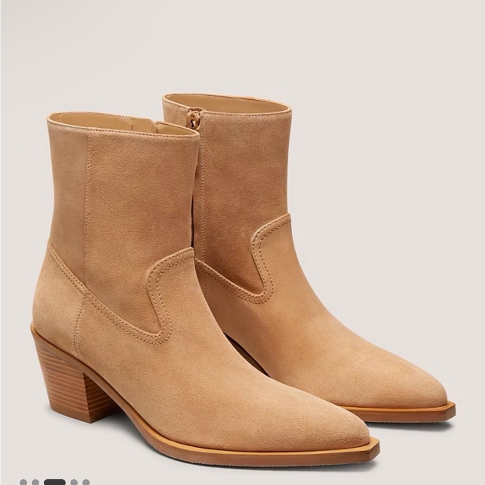 Stuart Weitzman Tate Beige Suede Ankle Bootie
